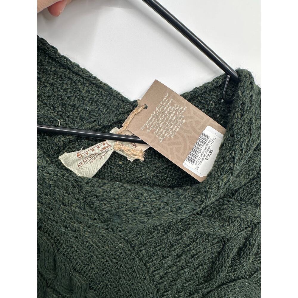 Aran Sweater Market Super Soft Cable Stitch Poncho Seaweed Green - Picture 6 of 6